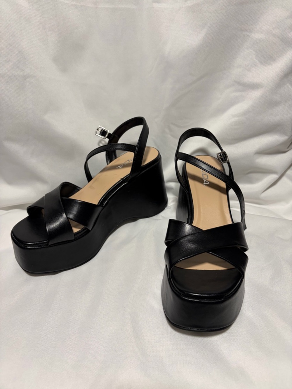 Soda Black Platform Wedge Sandals with Crisscross Straps